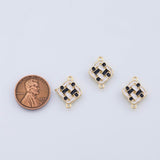 18K Gold PVD Stitch checkered black white enamel connector 13mm charm pendant charms - Tarnish Resistant
