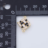 18K Gold PVD Stitch checkered black white enamel connector 13mm charm pendant charms - Tarnish Resistant