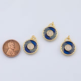 18K Gold PVD Blue enamel circle charm - Tarnish Resistant
