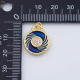 18K Gold PVD Blue enamel circle charm - Tarnish Resistant