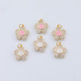 18K Gold PVD Daisy flower charms pink white enamel 15mm smile face charm pendant charms - Tarnish Resistant