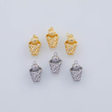 18K Gold PVD 3D Basketball Goal Hoop Net Charm 15x10mm Charm Pendant Charms - Tarnish Resistant