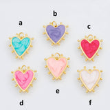 18K Gold PVD Enamel heart 19x18mm pendant charms - Tarnish Resistant