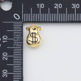 18K Gold PVD Money Bag Beads 8x11mm s White Gold Charms - Tarnish Resistant