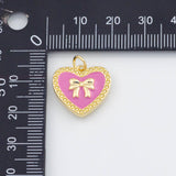 18K Gold PVD Heart Bow Ribbon Enamel charm - Tarnish Resistant