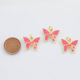 18K Gold PVD Butterfly Cancer Ribbon Enamel charm - Tarnish Resistant