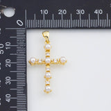 18K Gold PVD Pearl Cross charm - Tarnish Resistant