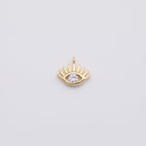 18K Gold pvd Tiny Evil Eye Charm Connector Micro Cubic Zarconia Stones Finding G-932 7x10mm - Tarnish Resistant
