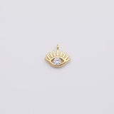 18K Gold PVD Tiny Evil Eye Charm Connector Micro Cubic Zarconia Stones Finding G-932 7x10mm - Tarnish Resistant