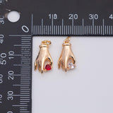18K Gold PVD Hand with heart charm mini gold h charm dainty gold palm charm with clear red stone ag-202 16x8mm - Tarnish Resistant