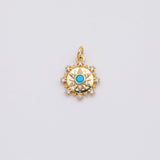 18K Gold PVD compass starburst sun burst star charm 14mm turquoise center pendant charms - Tarnish Resistant