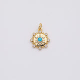18K Gold PVD compass starburst sun burst star charm 14mm turquoise center pendant charms - Tarnish Resistant