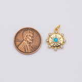 18K Gold PVD compass starburst sun burst star charm 14mm turquoise center pendant charms - Tarnish Resistant