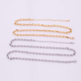 May include: Four necklaces with a chain link design. Two are gold-colored, and two are silver-colored. Each necklace has a clasp and an extender chain. The necklaces are displayed on a white background.
