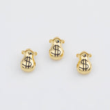 18K Gold PVD Money Bag Beads 8x11mm s White Gold Charms - Tarnish Resistant