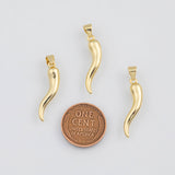 18K Gold PVD italian horn charm 35mm chili pepper charms pendant, good luck amulet, pendant j-661 - Tarnish Resistant