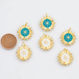 18K Gold PVD Enamel Compass Charm s White Gold Charms - Tarnish Resistant