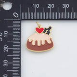 18K Gold PVD Enamel Hot Fudge Sunday Ice Cream Cake Charm Icecream 19x19mm s - Tarnish Resistant