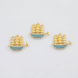 18K Gold PVD Ship Three Masts Sailing Ship Boat Vessel Charm 21x25mm s Gold Charms - Tarnish Resistant