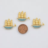18K Gold PVD Ship Three Masts Sailing Ship Boat Vessel Charm 21x25mm s Gold Charms - Tarnish Resistant