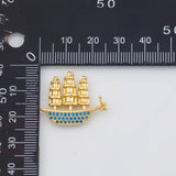 18K Gold PVD Ship Three Masts Sailing Ship Boat Vessel Charm 21x25mm s Gold Charms - Tarnish Resistant