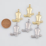 18K Gold PVD Cowboy Boots 20x25mm s White Gold Charms - Tarnish Resistant