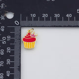 18K Gold PVD Enamel Cupcake Charm 16x13mm s White Gold Charms - Tarnish Resistant