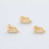 18K Gold PVD Sun Hate Sombrero Woman's Hat 8x17mm s White Gold Charms - Tarnish Resistant