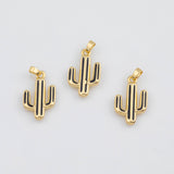 18K Gold PVD Cactus 14x21mm s White Gold Charms - Tarnish Resistant