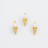 18K Gold PVD Ice Cream Cone with Real Freshwater Pearls 8x21mm Icecream cone charm s - Tarnish Resistant