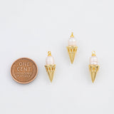 18K Gold PVD Ice Cream Cone with Real Freshwater Pearls 8x21mm Icecream cone charm s - Tarnish Resistant