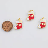 18K Gold PVD Christmas Stockings Socks 13x15mm s White Gold Charms - Tarnish Resistant
