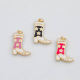 18K Gold PVD Cowboy Cowgirl Boots Rodeo Charm 16x22mm s White Gold Charms - Tarnish Resistant