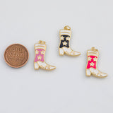 18K Gold PVD Cowboy Cowgirl Boots Rodeo Charm 16x22mm s White Gold Charms - Tarnish Resistant