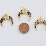 18K Gold PVD Black Horn 21x23mm s White Gold Charms - Tarnish Resistant