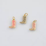18K Gold PVD Cowboy Cowgirl Boots Western Charm 9x15mm s White Gold Charms - Tarnish Resistant