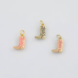 18K Gold PVD Cowboy Cowgirl Boots Western Charm 9x15mm s White Gold Charms - Tarnish Resistant