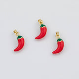18K Gold pvd Enamel Red Hot Chilli Pepper 6x18mm s White Gold Charms - Tarnish Resistant