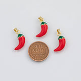 18K Gold PVD Enamel Red Hot Chilli Pepper 6x18mm s White Gold Charms - Tarnish Resistant