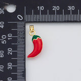 18K Gold PVD Enamel Red Hot Chilli Pepper 6x18mm s White Gold Charms - Tarnish Resistant