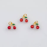 18K Gold PVD Cherry Cherries Fruit Charms 10x11mm s White Gold Charms - Tarnish Resistant