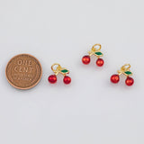 18K Gold PVD Cherry Cherries Fruit Charms 10x11mm s White Gold Charms - Tarnish Resistant