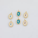 18K Gold PVD Enamel Moon Pendant Charm 9x12mm s White Gold Charms - Tarnish Resistant