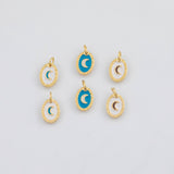 18K Gold PVD Enamel Moon Pendant Charm 9x12mm s White Gold Charms - Tarnish Resistant