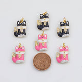 18K Gold PVD Enamel Cat Fox s White Gold Charms - Tarnish Resistant