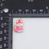 18K Gold PVD Enamel Cat Fox s White Gold Charms - Tarnish Resistant
