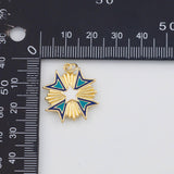 18K Gold PVD Star Sunburst Cross Charm Pendant 21mm Charms - Tarnish Resistant
