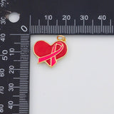 18K Gold PVD Breast Cancer Hope Heart Charms 13x19mm s White Gold Charms - Tarnish Resistant