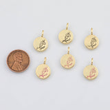 18K Gold PVD Flower Month Flower Round Pendant 12mm s White Gold Charms - Tarnish Resistant