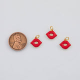 18K Gold PVD Red Lips Enamel Charm 8x11mm s Gold Charms - Tarnish Resistant